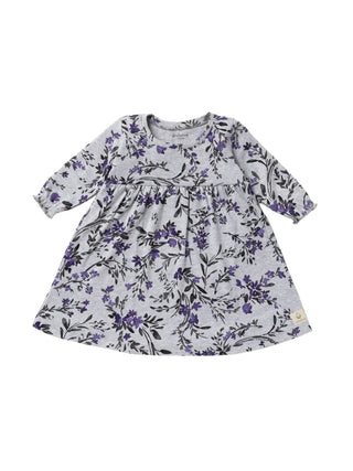 Full sleeve flower pattern in grey floral gown for baby girl - Kidulan