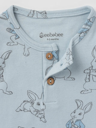 Sleeveless rabbit pattern in blue dungaree for baby