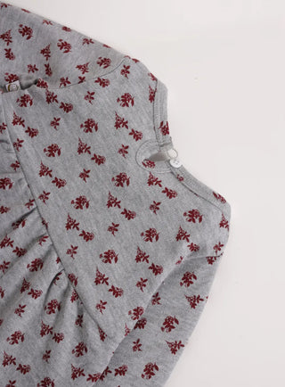 Full sleeve red flower pattern in white frock for baby girls - Kidulan