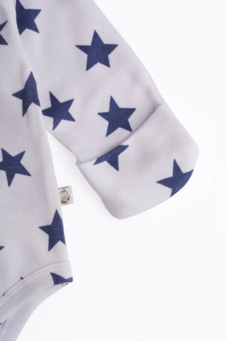 Full sleeve White & blue graphic bodysuit for baby