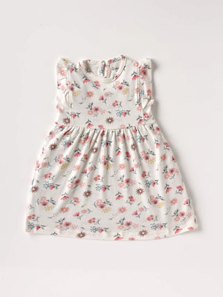 Sleeveless flower pattern in pink & white frock for baby girl - Kidulan