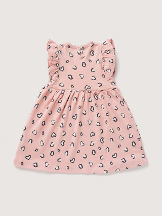 Sleeveless pink & heart shaped pattern  frock for baby girls