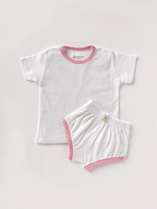 Half sleeve pure white, pink summer outfit for baby - Kidulan