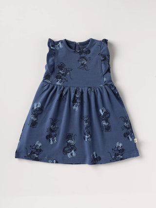 Sleeveless Minnie Mouse pattern in White & Blue frock for baby girl - Kidulan