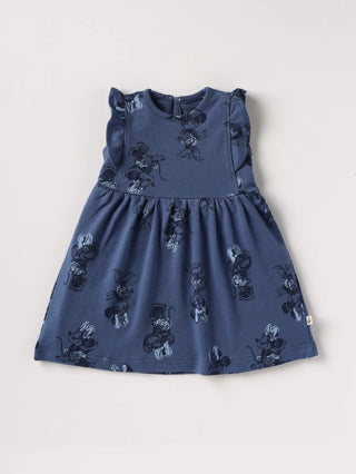 Sleeveless Minnie Mouse pattern in White & Blue frock for baby girl