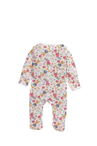 Full sleeve orange and grey rabbit pattern in white zipper sleepsuit with cap for baby - Kidulan