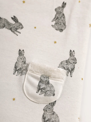 Full sleeve rabbit pattern in white gown for baby girls
