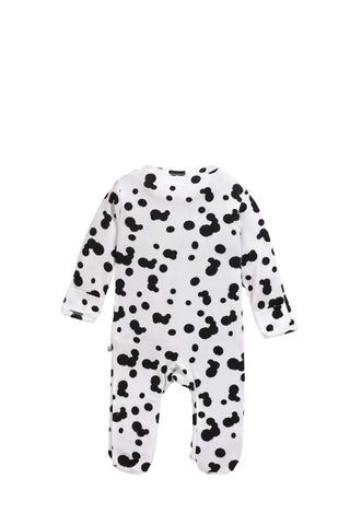 Full sleeve white & black zipper sleepsuit with cap for baby