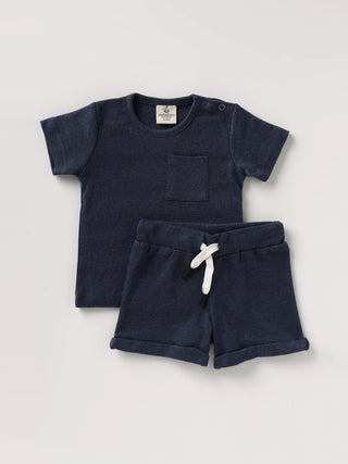 Baby shorts Co-ord set 3pc combo pack (Baby cream, High navy & Navy blue)