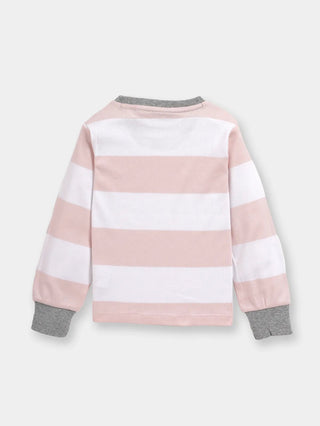 Full sleeve pink & white cuff t shirt for baby - Kidulan