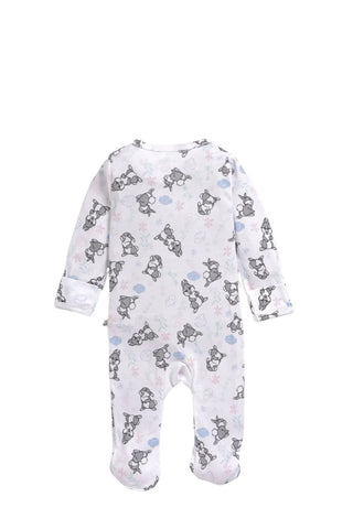 Full sleeve pure white & grey rabbit pattern zipper sleepsuit with cap  for baby