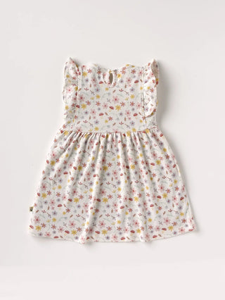 Sleeveless graphic pattern in white frock for baby girls - Kidulan