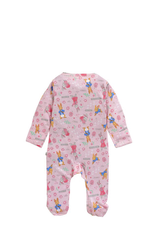 Full sleeve cute graphic in soft pink zipper sleepsuit with cap  for baby