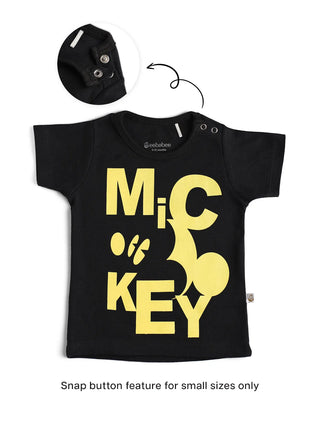 Half sleeve black & yellow graphic t-shirt for baby