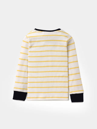 Full sleeve yellow stripe pattern in white cuff t-shirt for baby - Kidulan