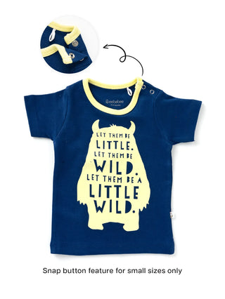 Half sleeve blue & off white graphic t-shirt for baby