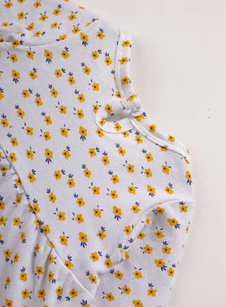 Full sleeve yellow flower pattern in white frock for baby girls - Kidulan