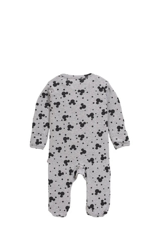 Full sleeve mickey mouse pattern in grey zipper sleepsuit with cap  for baby