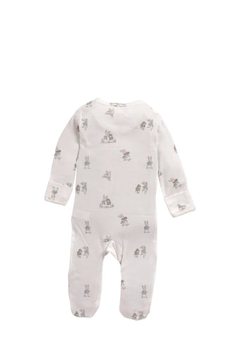 Full sleeve cute rabbit pattern in cream zipper sleepsuit with cap for baby - Kidulan