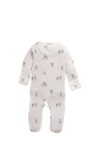 Full sleeve cute rabbit pattern in cream zipper sleepsuit with cap  for baby