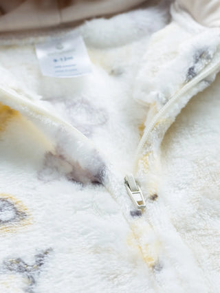 Full sleeve cute animal pattern in white winter wear sleepsuit for baby boys & girls