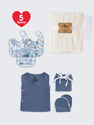 Newborn 5 - Piece Baby Care Set – Jabla, Nappy, Mittens, Bib & Blanket - Kidulan