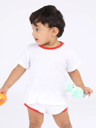 Half sleeve red, white summer outfit for baby - Kidulan