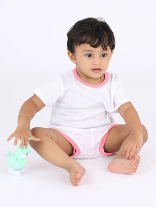 Half sleeve pure white, pink summer outfit for baby - Kidulan