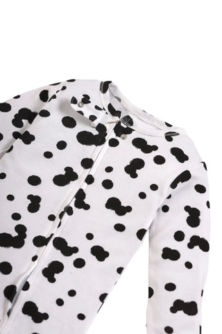 Full sleeve white & black zipper sleepsuit with cap for baby