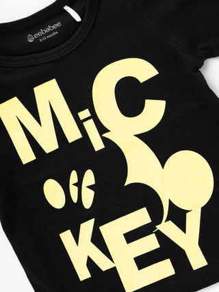 Full sleeve black & yellow graphic t-shirt for baby