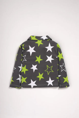 Full sleeve green & white star pattern in grey pajama set for baby - Kidulan