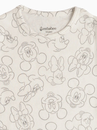 Half sleeve mickey mouse pattern in cream t-shirt & shorts for baby - Kidulan