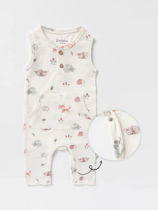 Sleeveless graphic pattern in soft pink dungaree for baby