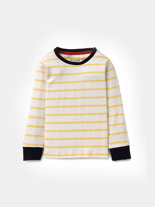 Full sleeve yellow, blue & pink stripe pattern in white cuff t-shirt combo for baby - Kidulan