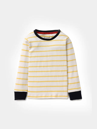 Full sleeve yellow, blue & pink stripe pattern in white cuff t-shirt combo for baby