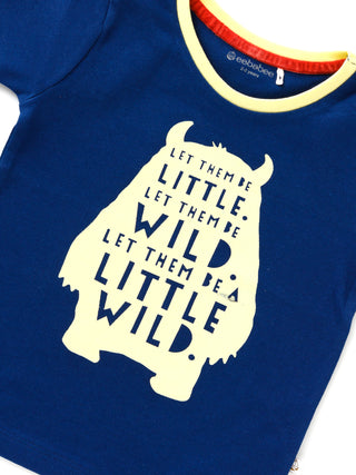 Half sleeve blue & off white graphic t-shirt for baby