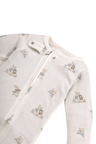 Full sleeve cute rabbit pattern in cream zipper sleepsuit with cap for baby - Kidulan