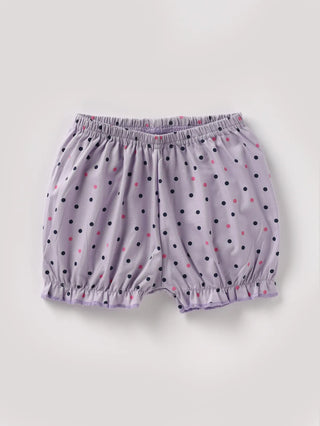 Half sleeve black & pink dot pattern in lavender shade aop woven set for baby girls