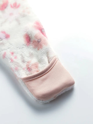 Full sleeve pink flower pattern in white winter wear sleepsuit for baby boys & girls - Kidulan