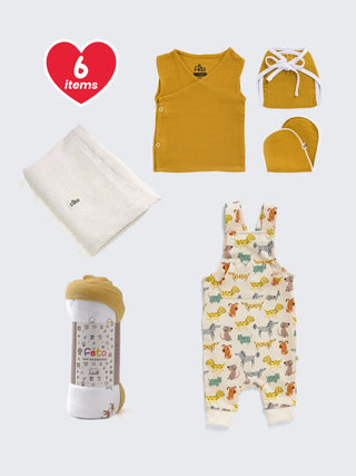 6 - Piece Newborn Gift Set – Dungaree, Jabla, Towel & More - Kidulan