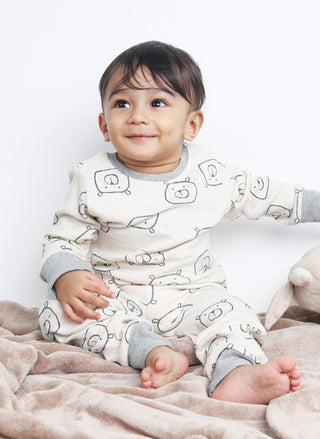 Full sleeve cream pajama set for baby
