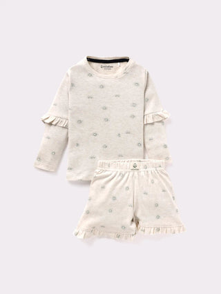 Full sleeve Blue & Cream frill set for baby girl - Kidulan