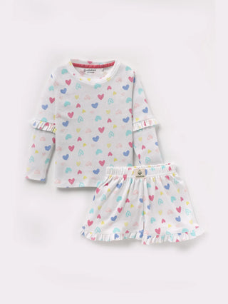 Full sleeve white, pink & cream frill set for baby girl