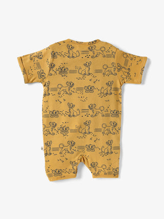 Half sleeve cute graphic in black & yellow jumpsuit for baby girls and boys