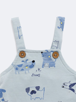 Eebabee Cotton Dungaree Set with Playful Puppy Print