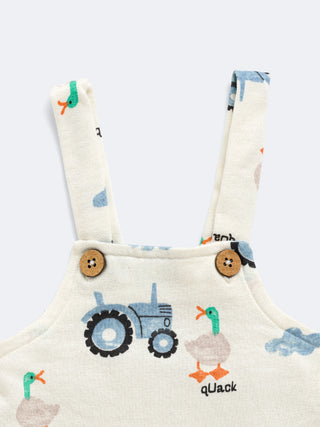 Eebabee Cotton Dungaree Set with Tractor & Duck Print