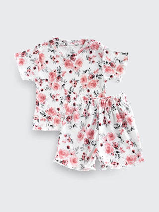 Girls Floral Pink Co - Ord Set with Shorts - Kidulan