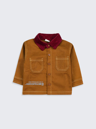 Boys Rust Shirt with Corduroy Collar & Back Graphic