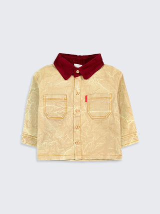 Boys Crinkle Shirt with Corduroy Collar