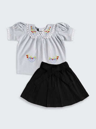 Floral Embroidered Top & Skirt Set for Baby Girls